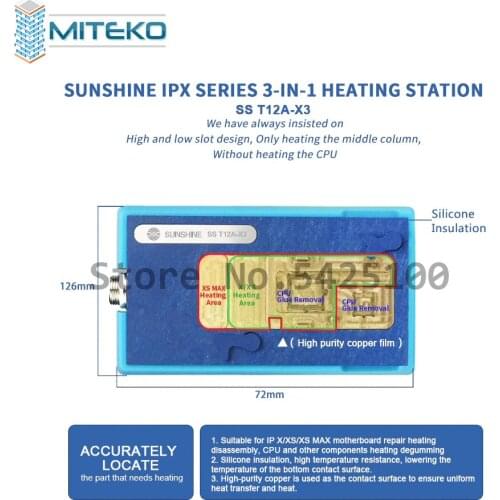 3 IN 1 SS-T12A Phone Double Layers Board Pre-heating Rework Station for X XS MAX motherboard desoldering repair
