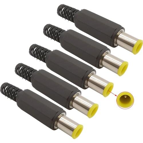 5Pcs 6.5mm x 4.4mm with 1.3mm Pin DC Connector 6.5*4.4 mm DC Power Male Plug Jack Charger DIY Parts Adapter Yellow Head