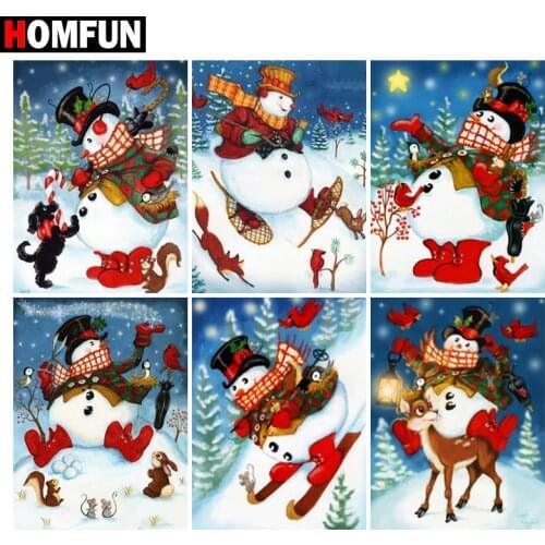HOMFUN Diy Full Square Round Drill 5D Diamond Painting Cross Stitch Diamond Embroidery "Christmas snowman" Home Decor Gift
