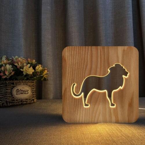 Pine Material Lion Solid Wood Carved 3D Wooden Headlight Romantic Holiday Gift