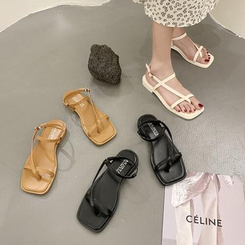 Design Square Toe Square Heels Rome Sandals for Women brown Apricot Buckle Summer Party Office Shoes Woman
