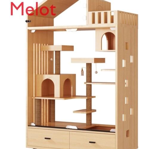 Cat Villa Solid Wood Cat Cabinet Luxury Apartment Home Cat Cage Indoor Super Large Free Space Cat House Convenient Family