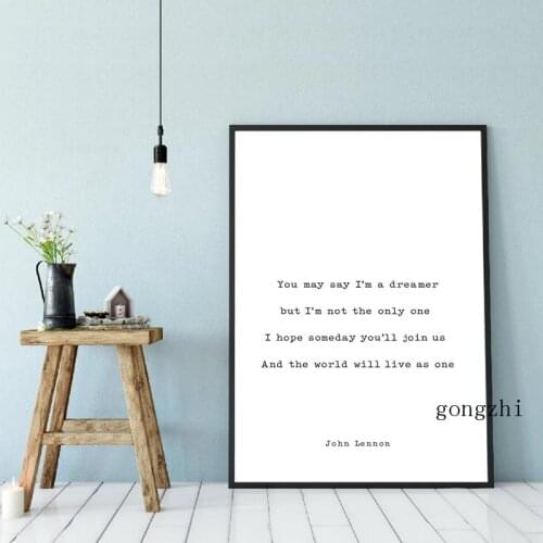John Lennon Inspirational Quotes Poster Black and White Canvas Painting and Prints Office Wall Art Pictures Bedroom Home Decor