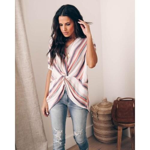 Long Tshirt Graphic T Shirts Tee Shirt Women Striped T Shirt Summer V Neck Tee Shirt Femme Ladies Tops Casual Koszulki Damskie