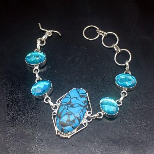 Gemstonefactory Jewelry Big Promotion Single Unique 925 Silver Sea Sediment Blue Topaz Lady Women Charm Bracelet 19cm 20213191