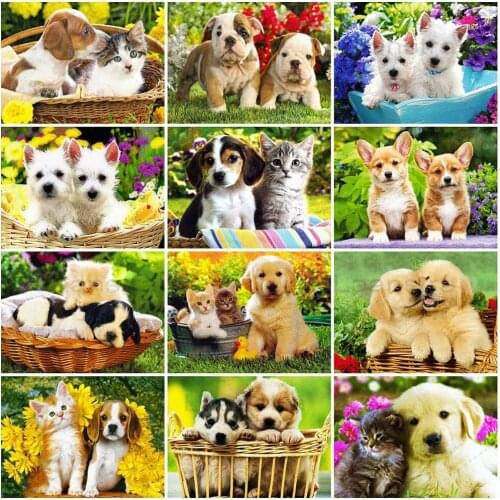 Cute Puppy Kitten 5D DIY Diamond Painting Home Decoration Mosaic Stickers Diamond Embroidered Wall Art Pictures Handmade Gifts