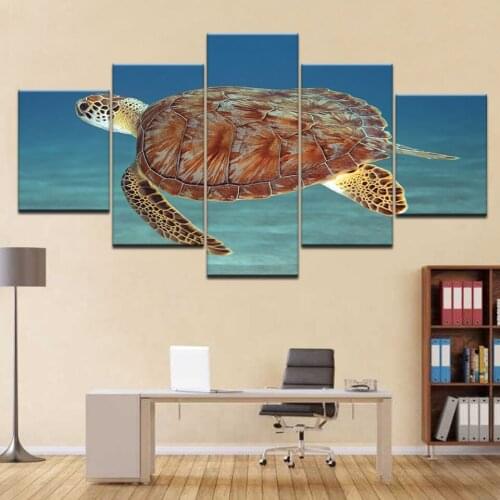 Canvas paintings wall art pictures 5 Panel Printed Deep Sea Turtles Painting on canvas room decoration wall art poster Framework