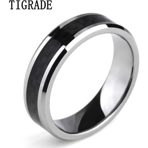 6mm Black Carbon Fiber Inlay Tungsten Carbide Ring Men High Polished Finish Edges Wedding Band Women Fashion Jewelry Comfort Fit