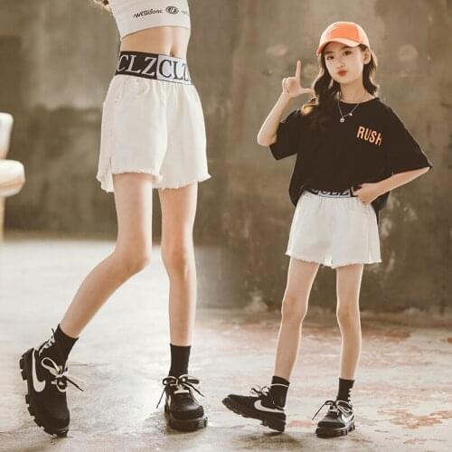 8 10 Kids Girls Summer White Shorts 2021 New Fashion Black Denim Short Teen Girls Outfit