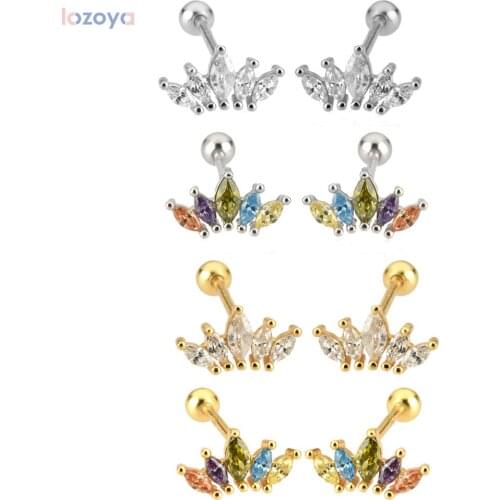 Lozoya 925 Sterling Silver Gold Rock Punk Wedding Ovals Queen Stud Earring Piercing Clips Jewelry Gift Luxury Crystal Jewels
