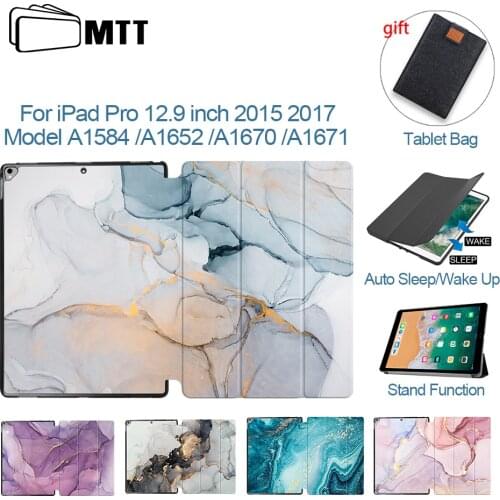 MTT 2015 2017 Marble Tablet Case for iPad Pro 12.9 inch PU Leather Folio Flip Stand Smart Cover Funda A1670 A1671 A1584 A1652