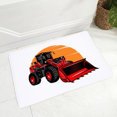 Cartoon Excavator Bulldozer Non-Slip Super Soft Flannel Rug Decor Truck Car Print Floor Door Mat for Hallway Children Room