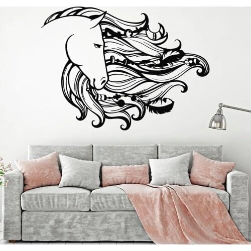 Sweet Dream Wall Decal Catcher Horse Mane Head Animal Feathers Bedroom Living Room Home Decor Vinyl Stickers Art Wallpaper Q956