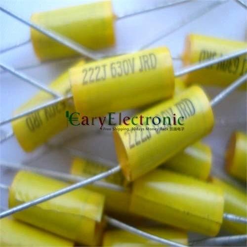 Wholesale 50pcs long leads yellow Axial Polyester Film Capacitors electronics 0.0022uF 630V fr tube amp audio free shipping