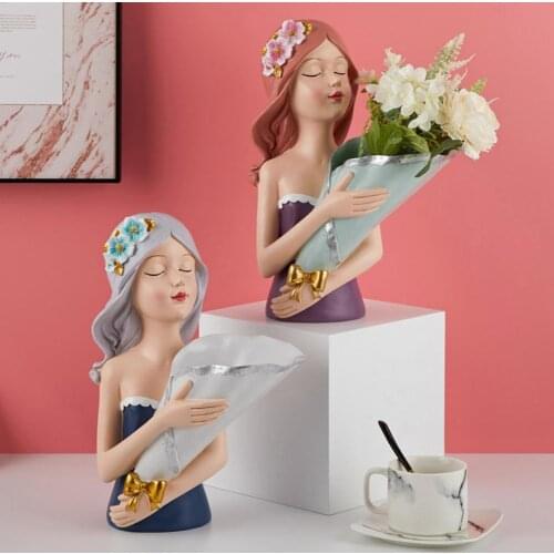 Resin Bouquet Girl Sculpture Ornament Gift Living Room Home Decor Accessories