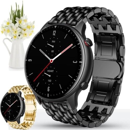 For Huami Amazfit GTR 2 47mm Stratos 3 2 Stainless Steel Strap Alloy Metal 22mm Watch Band gtr2 Dragon Scale Bracelet Wristband