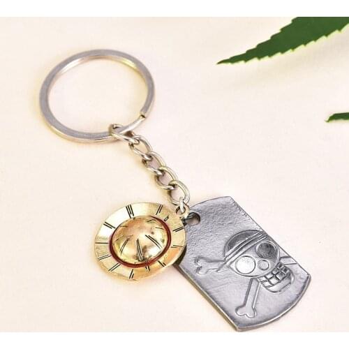 Popular Anime One Piece KeyChain Luffy Straw Hat Skull Double Pendants Keychain Fashion Metal Keyring For Key Holder Trinkets
