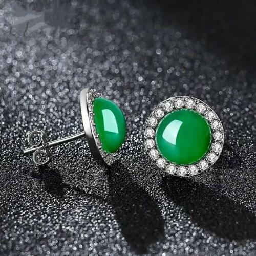925 Silver Real Natural Emerald Jewelry Stud Earring Green Jade Natural Emerald Garnet Pulsera 925 Mujer Earring Orecchini Topaz