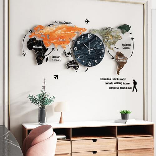Modern World Map Large Wall Clock Living Room Luxury Wall Watches Home Decor Nordic Creative Silent Clocks Mechanism Gift Ideas