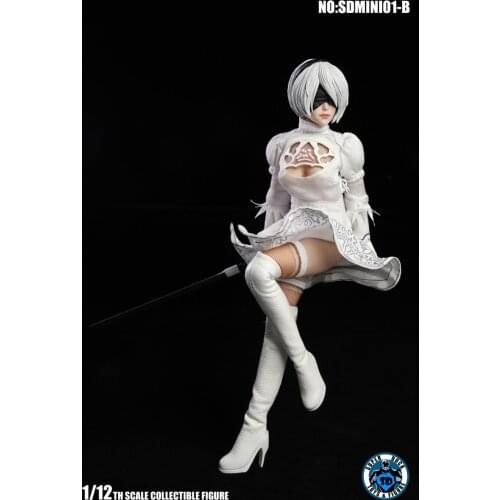 SUPER DUCK SDMINI001-B Sexy Female Automata 2B White Clothes with Head Set 1/12 Fit for Phicen Female Seamless Body