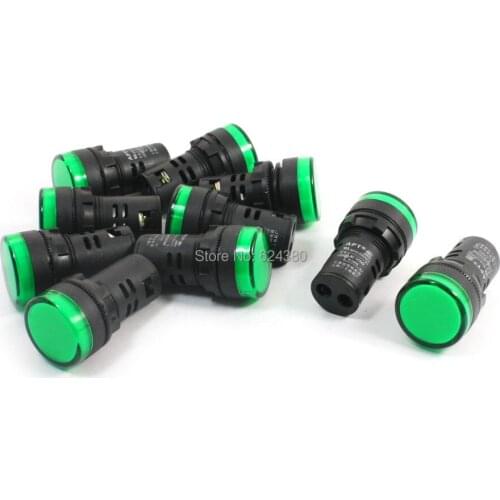 AC DC 24V 12V 220V Green Neon Indicator Sign Signal Light Round Pilot Lamp 22mm 0.8" Panel Mount x 10 Pcs / Lots