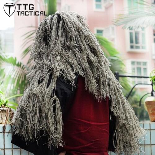 TTGTACTICAL Tactical Sniper Ghillie Suit Jacket Camouflage Ghillie Foundation with Burlap Airsoft Paintball Hunting Ghillie Hat