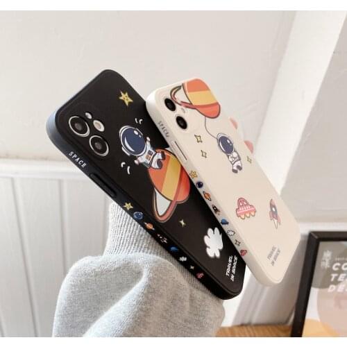 Creative Cartoon Astronaut Soft TPU Silicone Phone Case Cover for iPhone 7 8 Plus 11 pro 12 Pro Max X XR XS Max Shockproof Skin