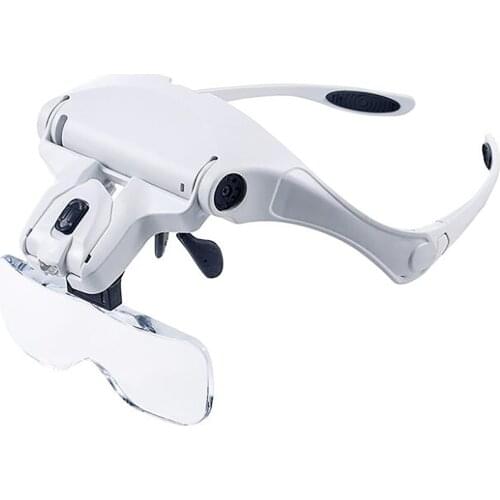Headband Magnifier Lighted Glass Optivisor With 5 Lens For Hobby Repair Reading