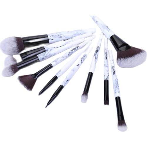 Yaqi 10pcs Synthetic Hair Marble Color Resin Handle Pink PU Case Makeup Brush Set