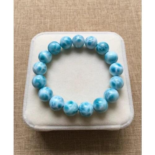 11.5mm Natural Blue Larimar Gemstone Bracelet Women Men Stretch Round Beads Bracelet Water Pattern Jewelry AAAAAA