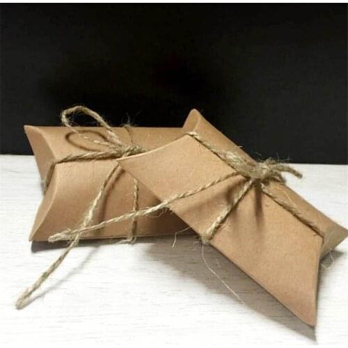 100pcs Retro European Candy Boxes Creative DIY Retro Kraft Paper Pillow Shape Candy Bag with Rope Birthday Gift Box