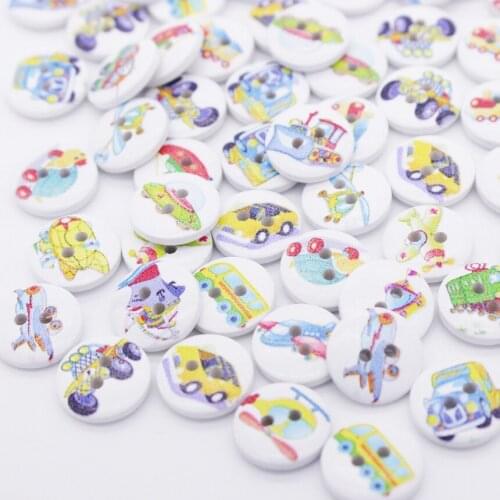 100 Pieces Traffic Tvehicle Wooden Buttons Sewing Tool Buttons Craft Scrapbooking Clothing Accessories 2 Holes 1.5cm