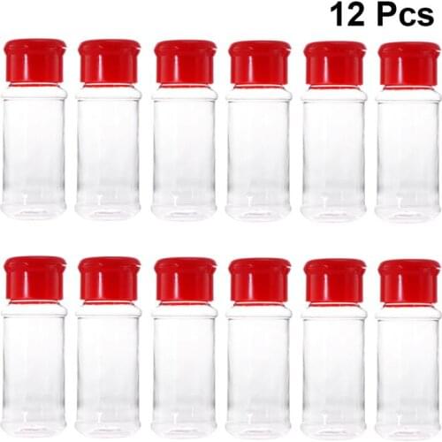 12PCS Plastic Spice Salt Pepper Shakers Seasoning Jar Can Barbecue Condiment Jar Bottles Cruet Container Castor (Red)