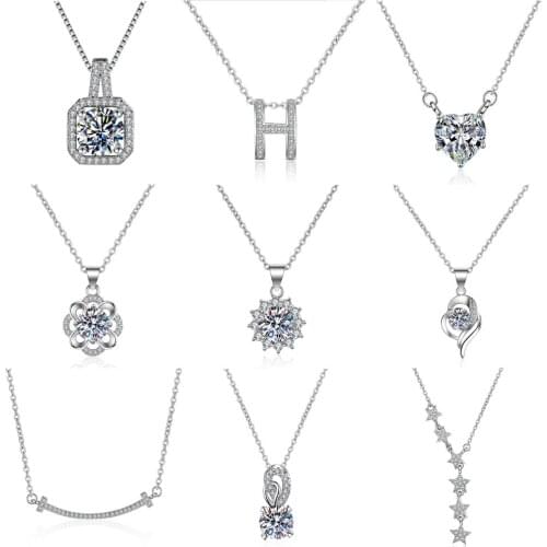 2021 Necklace Female Clavicle Chain S925 Sterling Silver One Carat Necklace Hearts and Arrows Pendant Female