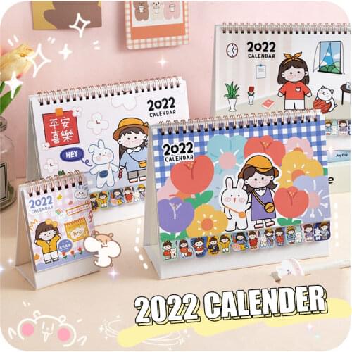 2022 Kawaii Desk Calendar Plan Notebook Cute Large Desktop Calendar Book Cartoon Desktop Creative Notepad Shool Stationary