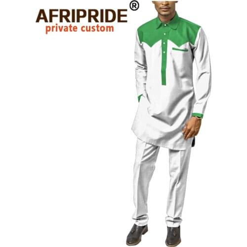 African Men Clothing Set Shirt Suit Tracksuit Dashiki Tops and Ankara Pants 2 Piece Suit Pockets Slim Fit AFRIPRIDE A2016016
