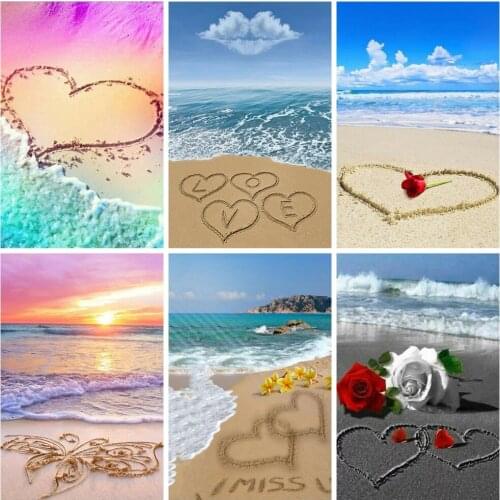 Huacan DIY Diamond Painting Cross Stitch Seaside Sunset Full Diamond Mosaic Embroidery Landscape Handicraft Wall Decoration