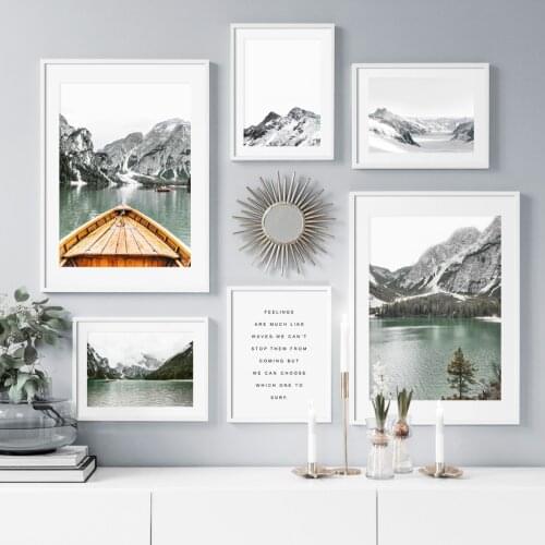 Alps Ice Mountain Lake Boat Forest House Wall Art Canvas Painting Nordic Posters And Prints Wall pictures For Living Room Decor