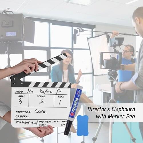 Andoer Director Video Scene Clapper Board Acrylic Dry Erase Director TV Movie Film Action Slate Clap Handmade Cut Prop