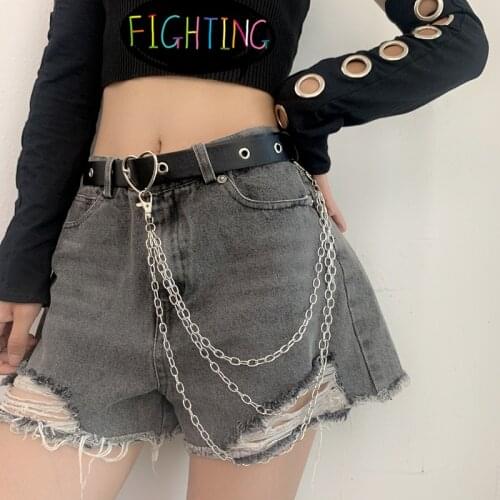 Punk Hip-hop Trendy Heart Three Layer Belt Key Chain Waist Pants Chain Jeans Long Metal Clothing Accessories Fashion Women Belt