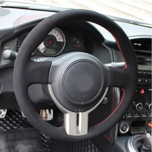 DIY All Black Suede Leather Steering Wheel Red Stitch on Wrap Cover Fit For Scion FR-S 2013-2016
