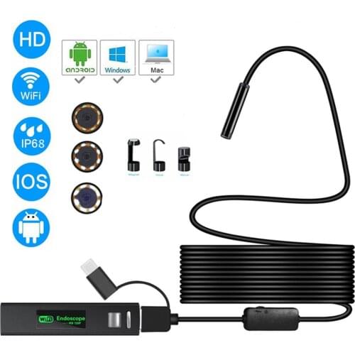 Endoscope Camera 1200p Wifi Drain Pipe Engine Inspection Camera Wireless 3 in 1 Borescope for Android Phone Type c Smartphone