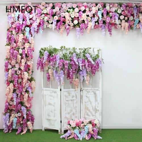 Customized Luxury Flower Wall Hanging Wisteia Orchid Wedding Artificial Flower Row Arrangement Festival Party Scene Store Layout