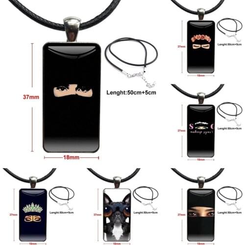Islamic Gril Eyes Magasin For Schoolgirl Maxi Glass Cabochon Jewelry Steel Color With Long Pendant Choker Rectangle Necklace