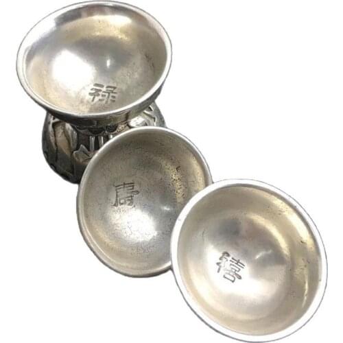 China Old Feng Shui Ornaments White Copper Silver Blessing Lu Life Bowl