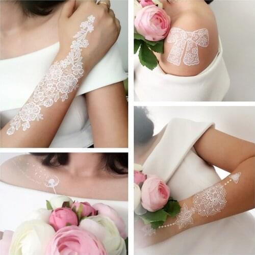 Lace Tattoo White Sticker Lace Glovese Flower Left Temporary Tattoo Sticker Body Art Paint Waterproof For Wedding Bridal Gloves