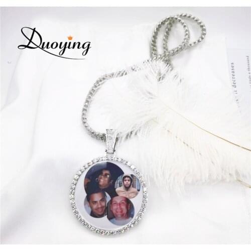 Custom Photo Memory Medallions Solid Pendant Necklace With Tennis Chain Hip Hop Jewelry Personalized Cubic Zircon Chains Gift