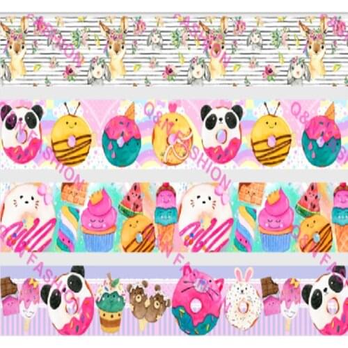 Q&N ribbon 50Yards 16mm-75mm panda candy ice cream Ribbons christmas decorations Printed grosgrain Gift wrapping DIY materials