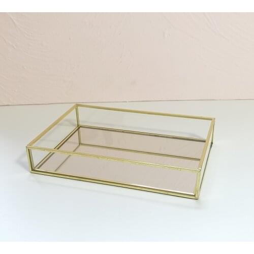 Gold Ho-shaped Mirror Decorative Storage Tray Display Trays for Makeup Plate Kitchen Cosmetics Necklace Bracelet