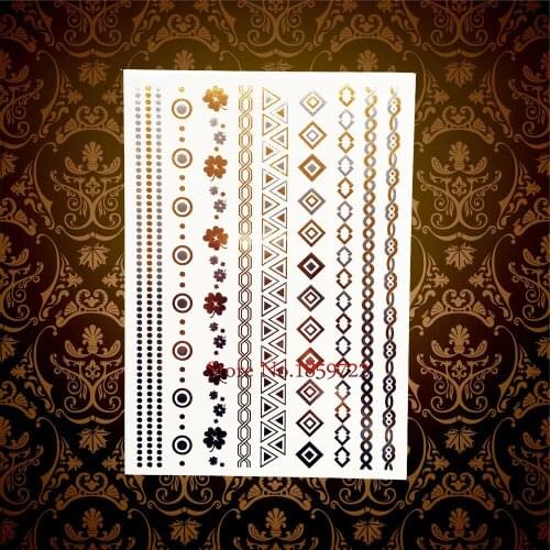 Lovely Grid Jewelry Design Henna Temporary Tattoo Gold Flash Transfer Tattoo Sticker HYH28 Golden Chains Bracelet Henna Body Arm